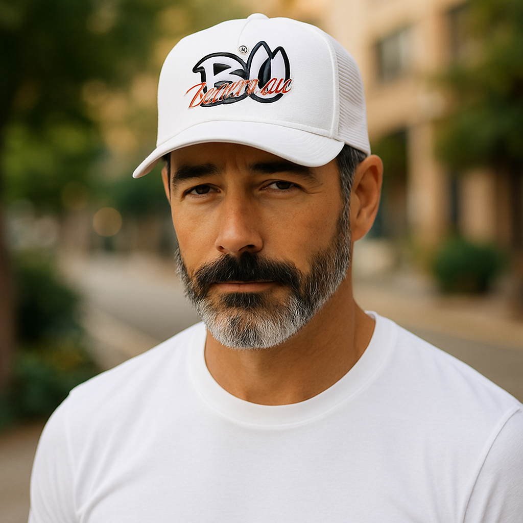 White Printed BU Burnt Unit - BU Brand Baseball Hat image 0